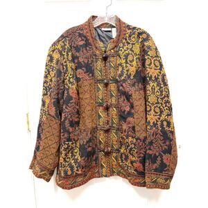 White Stag Tapestry Jacket Size XL Paisley Patchwork Frog Closure Boho Eclectic